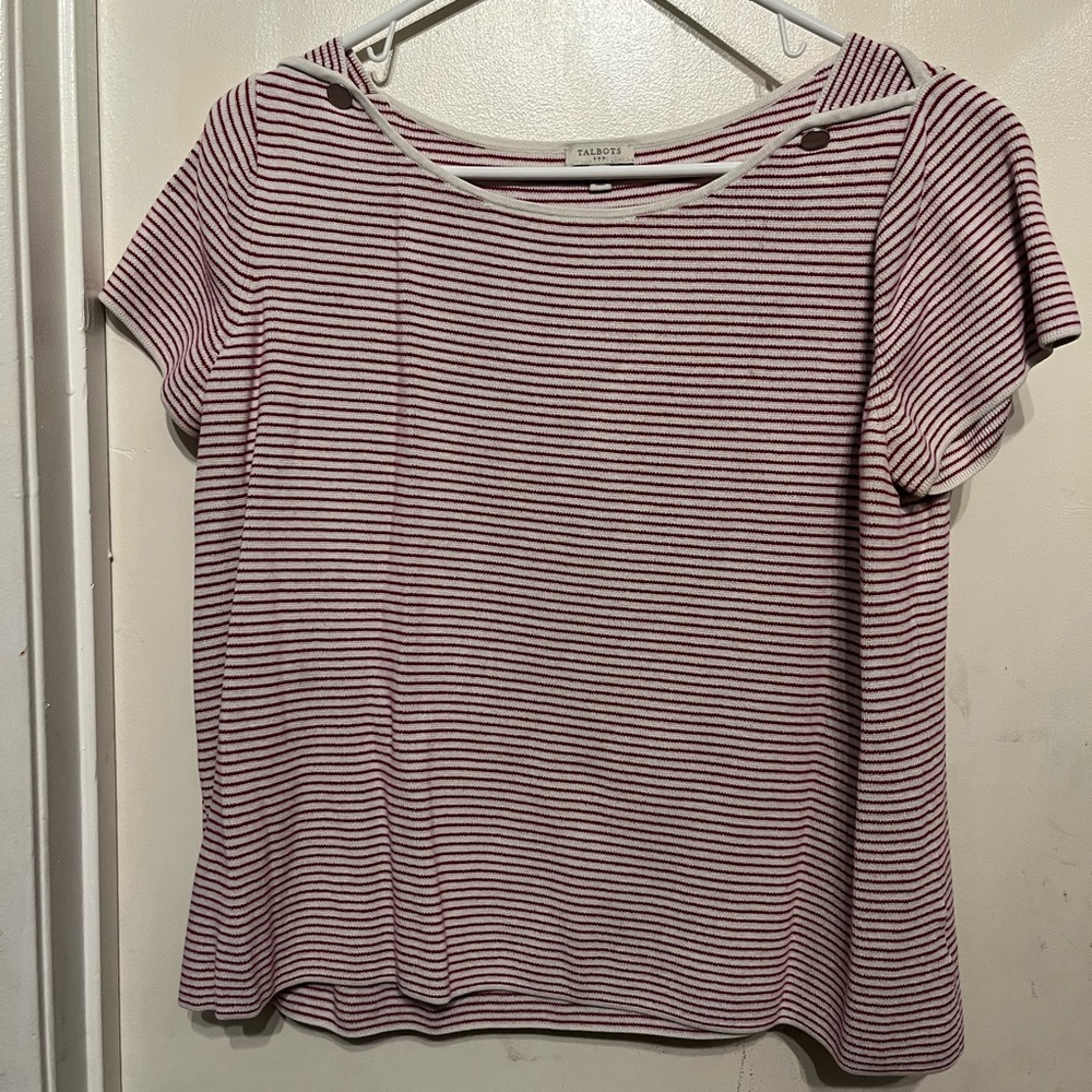 Talbots Red and White Striped Short Sleeve Top